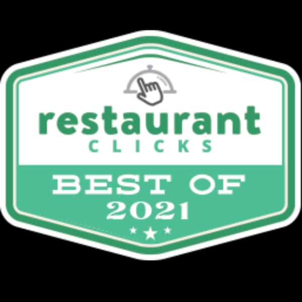 Restaurant Clicks Best of 2021 award badge in green and white.