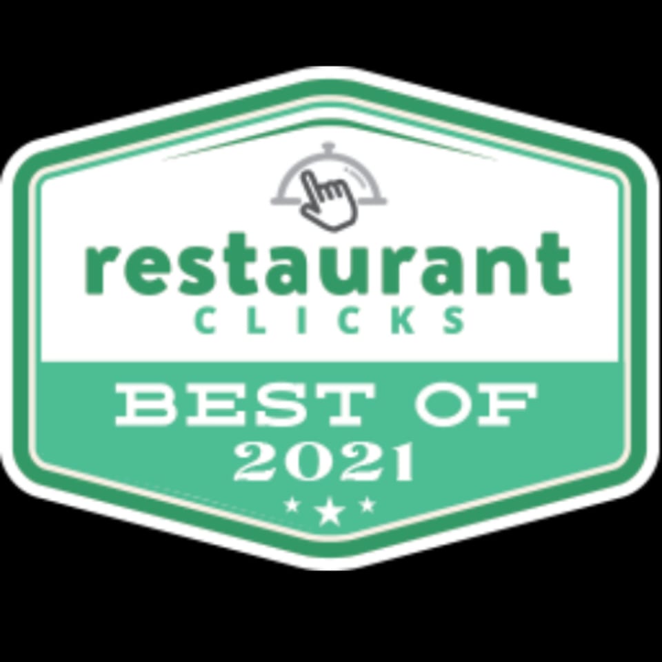 Restaurant Clicks Best of 2021 award badge in green and white.