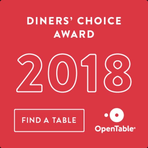 Red graphic with white text: Diners' Choice Award 2018, Find a Table, OpenTable.