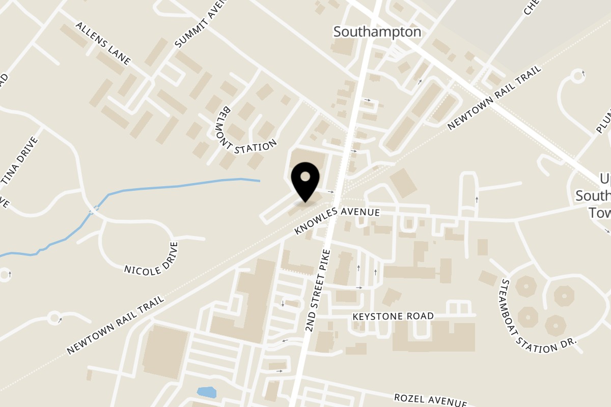 Map showing the location of Steam Pub on 606 Second Street Pike in Southampton